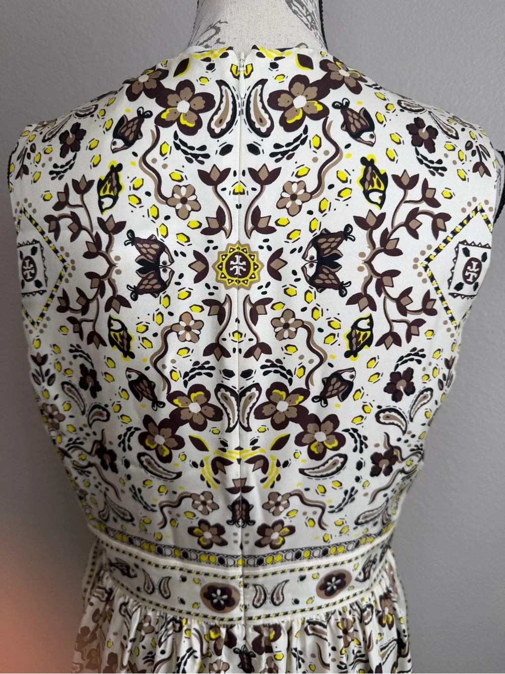 Tory Burch Pisces Dream Print Silk Dress Ivory Floral Luxury Designer Size 8